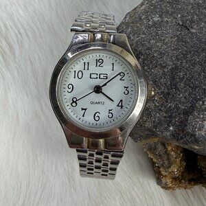 CG Quartz Silver Tone Watch Stretch Band *NEW BATTERY*